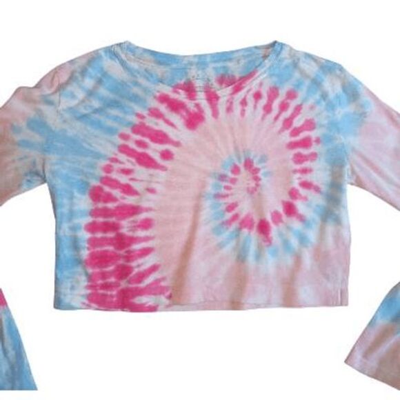 Sundown by Splendid Tie Dye Crop Top Womens XS Long Sleeve Oversized Tee T-Shirt - Picture 2 of 5
